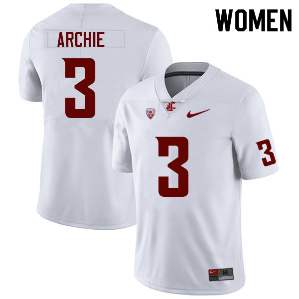 Women #3 Armauni Archie Washington State Cougars College Football Jerseys Sale-White - Click Image to Close